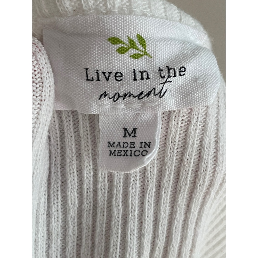 White Cardigan Women's Medium Live in the Moment Ribbed Cropped Coquette Cottage - Picture 6 of 7